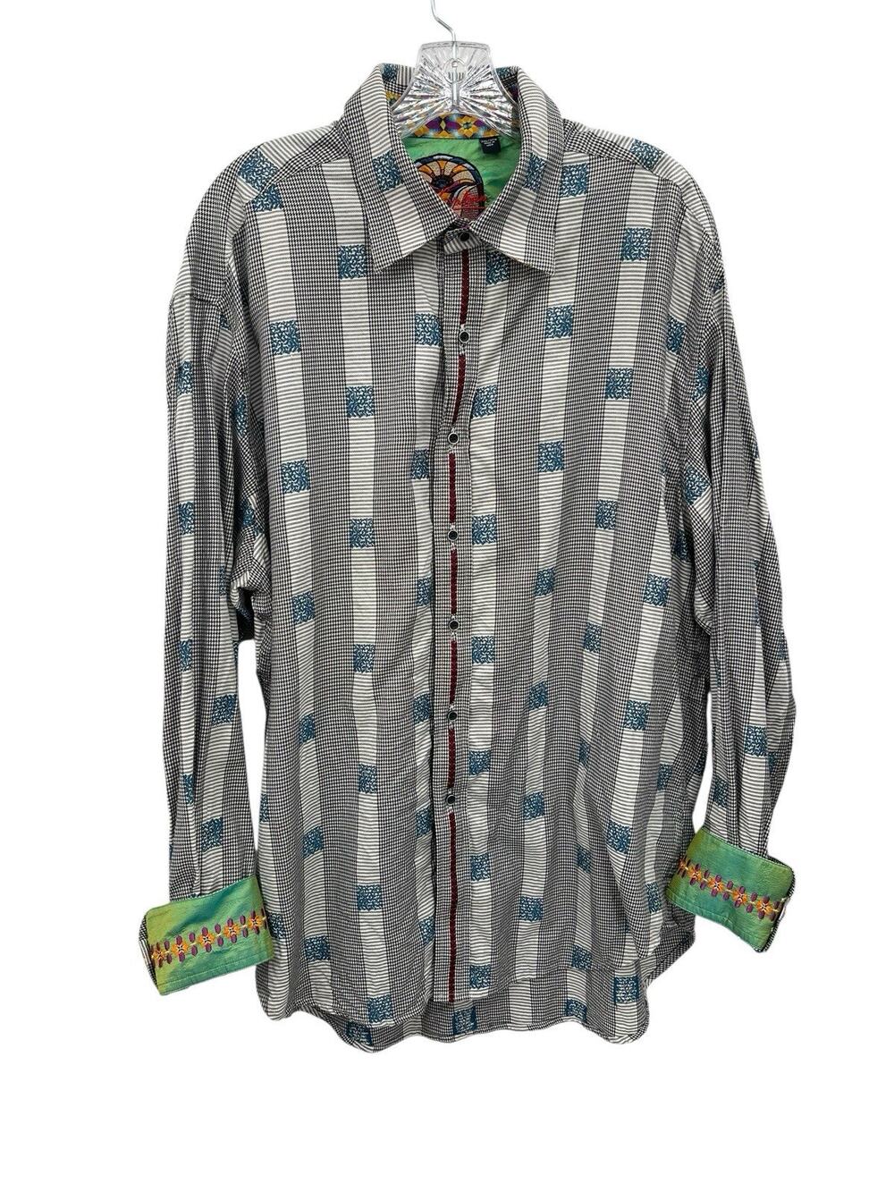 Robert Graham Shirt Button Up Flipped Cuffs Gray Blue Size 2XL